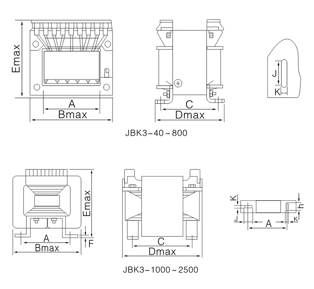 The External Dimensions Diagram of the JBK3 Series Single-Phase Machine Tool Control Transformer